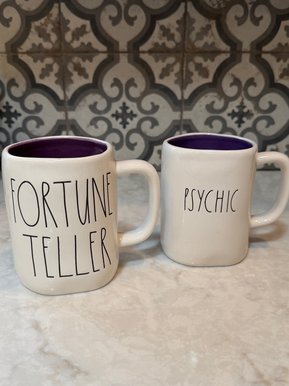 RAE DUNN MUGS- SET OF 2 “FORTUNE TELLER” & “PSYCHIC”- EUC